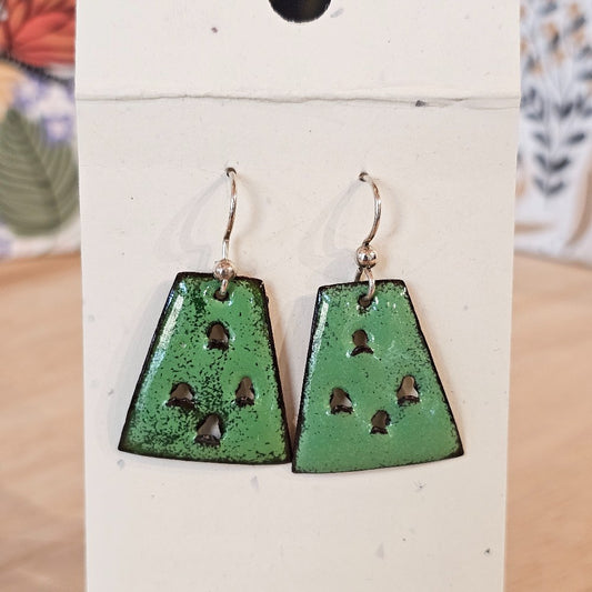 Earrings | Green Cactus Enameled Copper|133, mountain willow studio, the local bevy