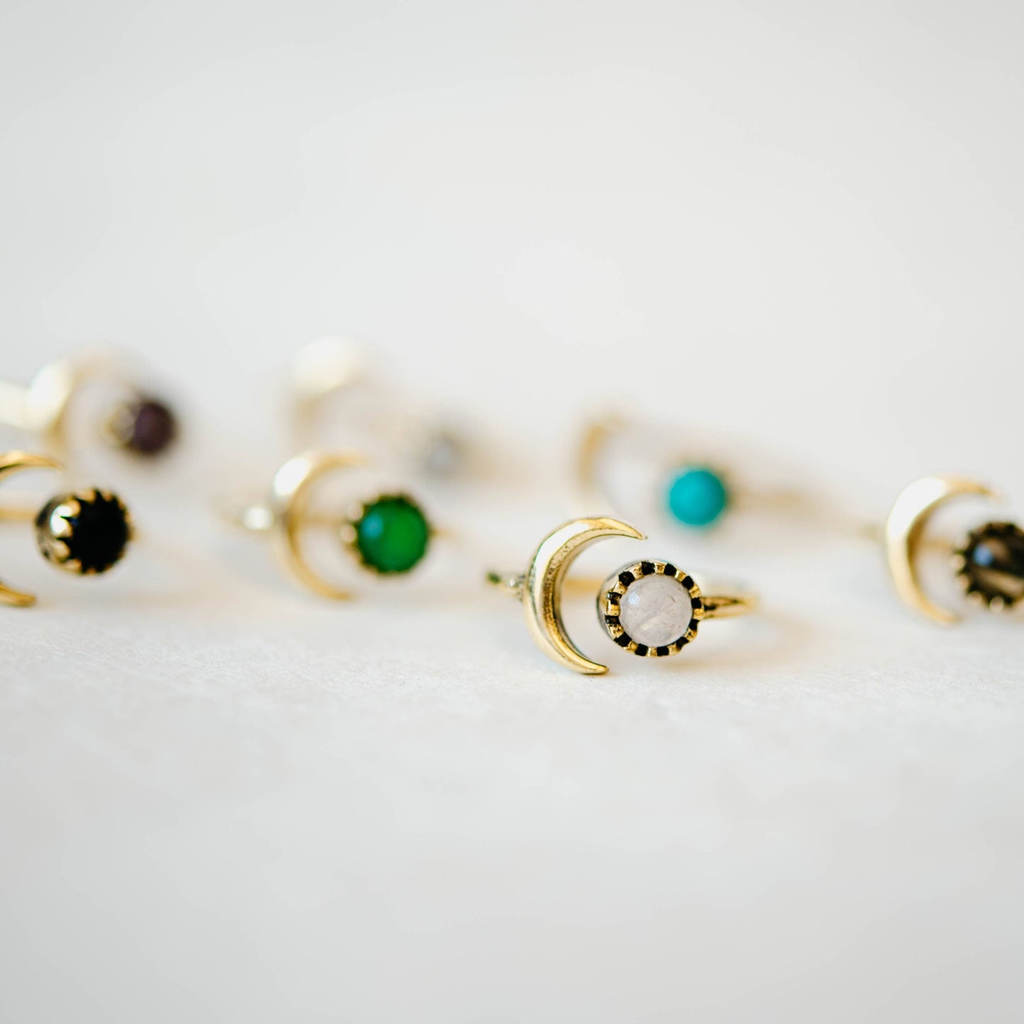 Sun and Moon Open Brass Ring | Labradorite