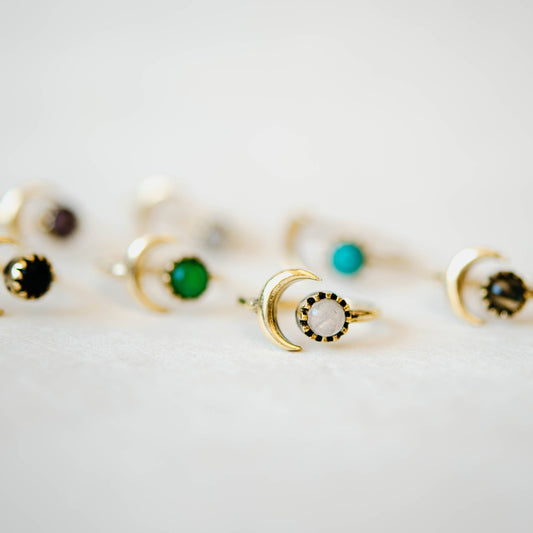 Sun and Moon Open Brass Ring | Turquoise Howlite