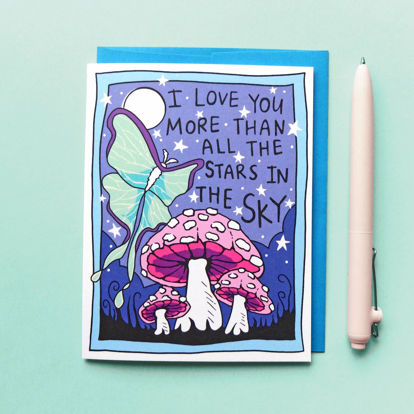Luna Moth & Mushroom Stars & Sky Card