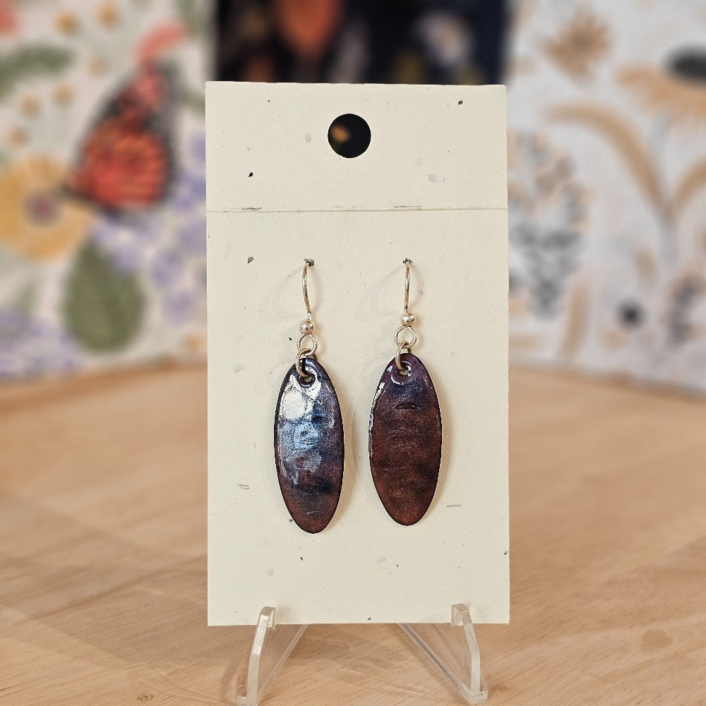 Earrings | Burgundy Enameled Copper|139, Mountain Willow Studio, the Local Bevy