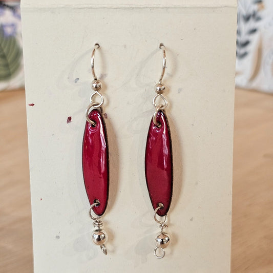Earrings | Red Oval Enameled Copper|138