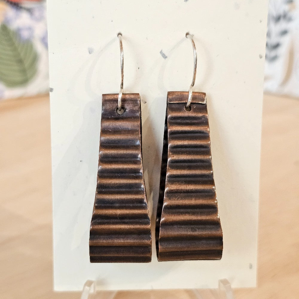 Earrings | Crinkle Formed Patina Copper Loop|142