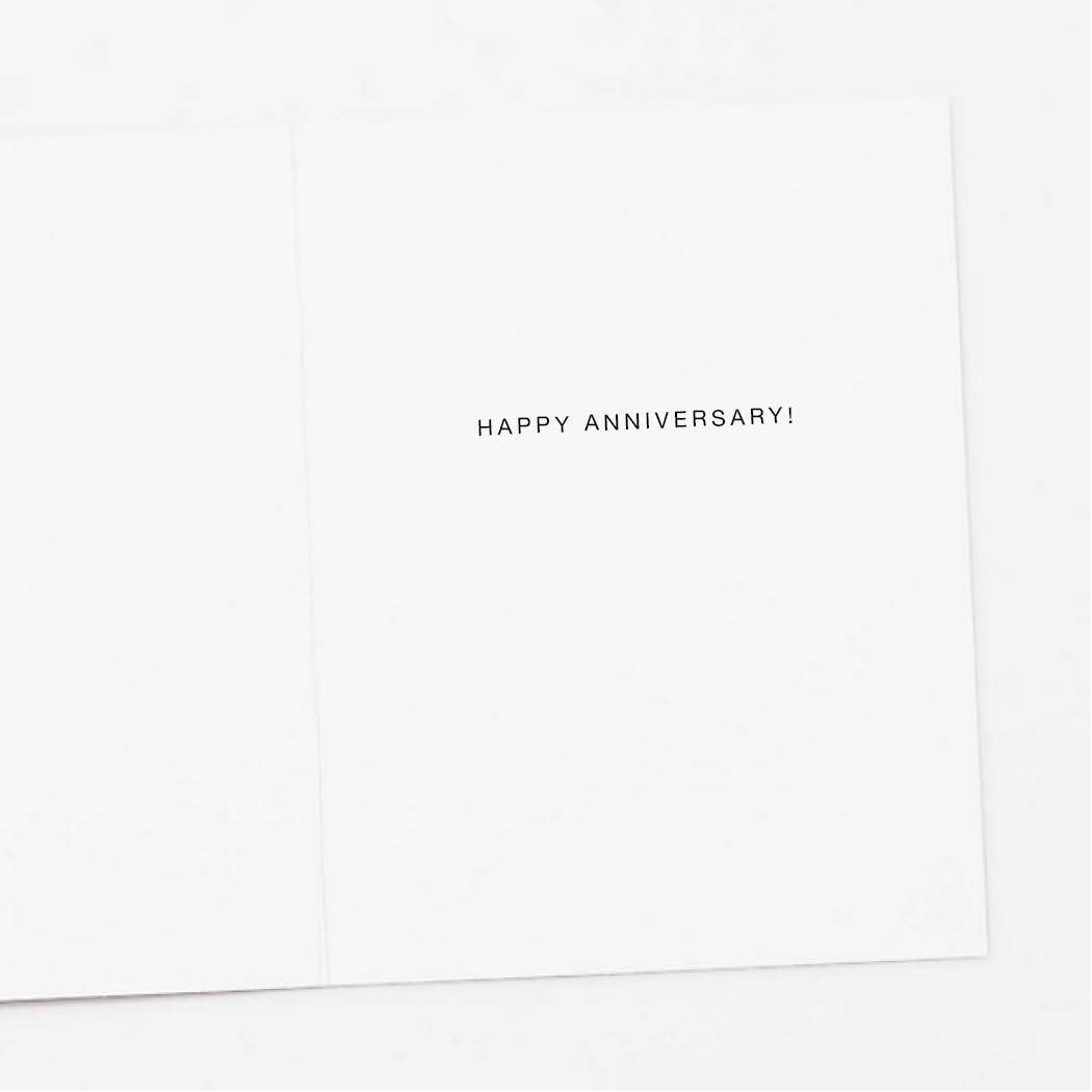 White card with 'Happy Anniversary!' text on a white background