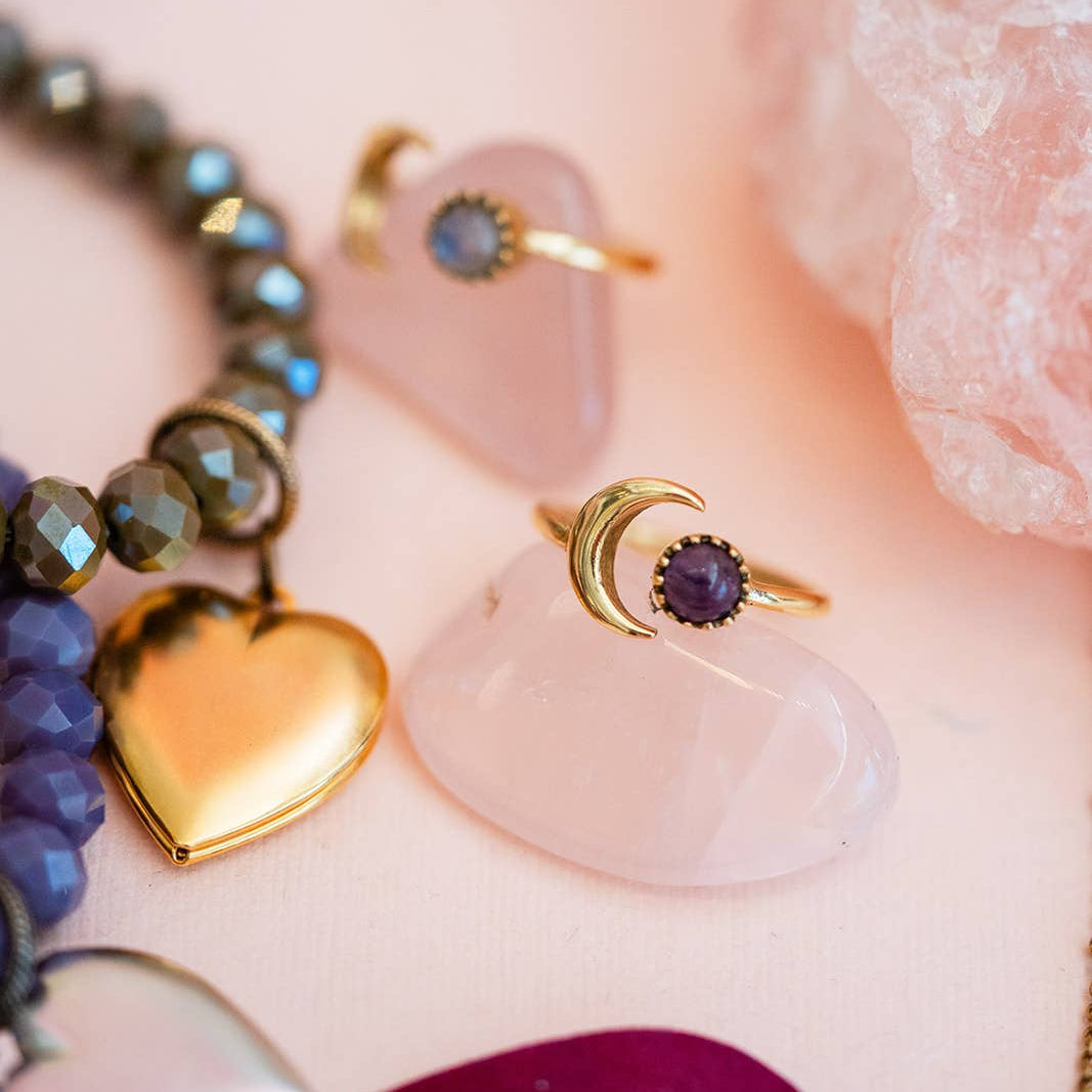 Sun and Moon Open Brass Ring | Turquoise Howlite