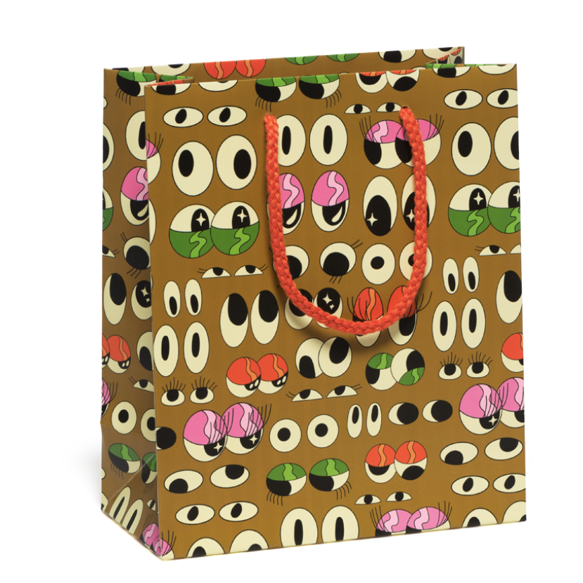 Gift bag with colorful pattern on a white background