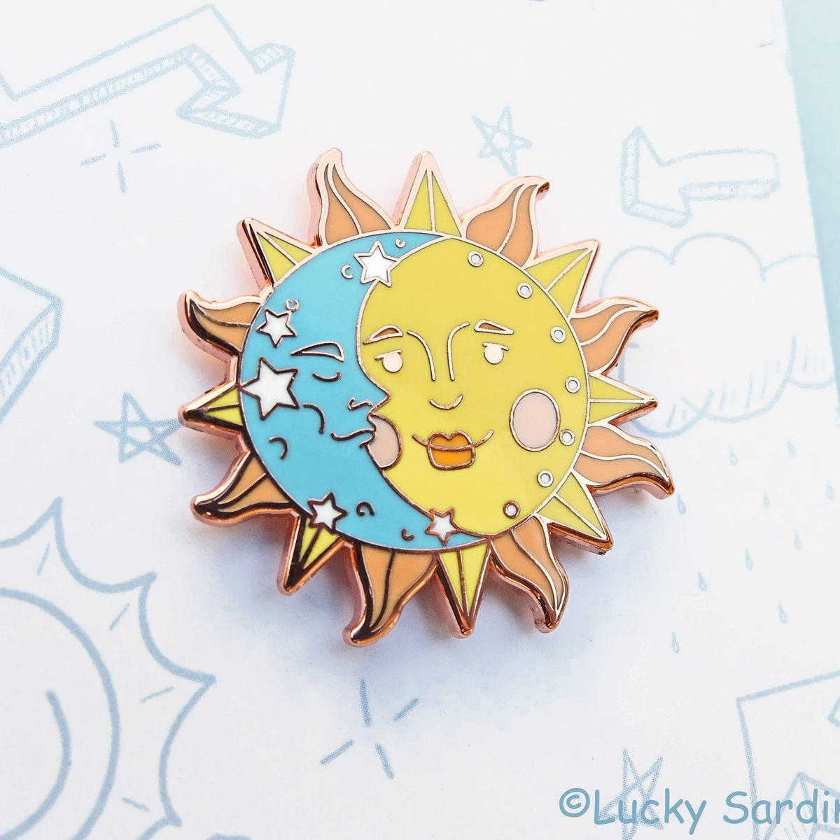 Celestial Sun & Moon Retro Enamel Pin