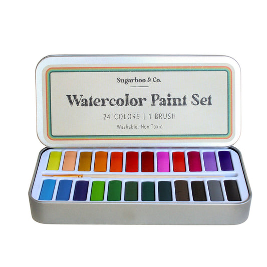 Watercolor Tin Paint Set | 24 Colors | 1 Brush