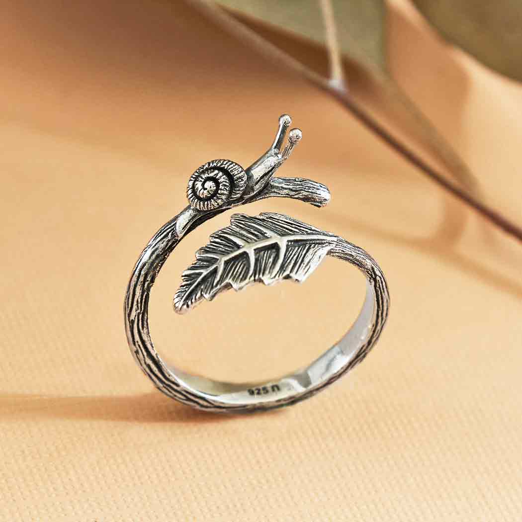 Bronze Snail + Leaf Ring