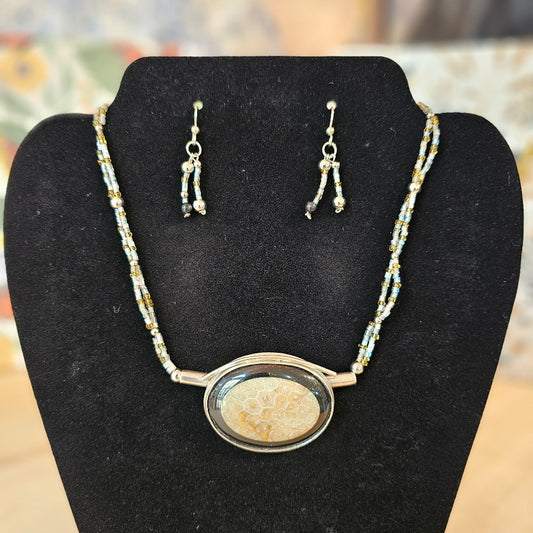 Jewelry Set | Fossil Pendant Necklace & Earrings|123