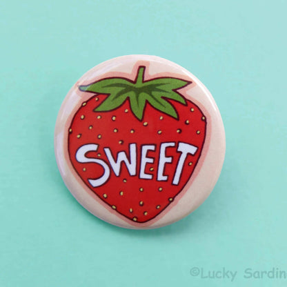 Sweet Strawberry Retro Pinback Button Pin