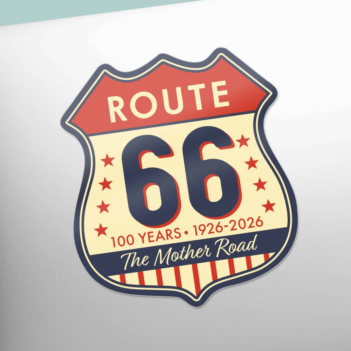 Route 66 logo on a product with a light blue background