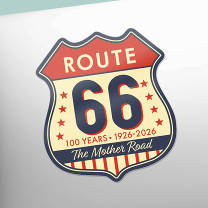 Route 66 logo on a product with a light blue background