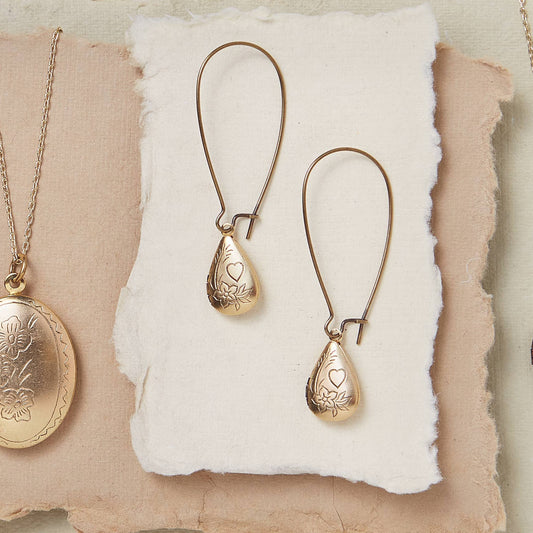 Floral Tear Drop Locket Earrings