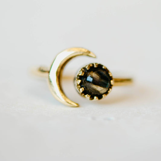 Sun and Moon Brass Ring | Amethyst