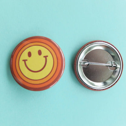 Smiley Face Retro Sunshine Pinback Button Pin