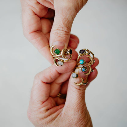 Sun and Moon Brass Ring | Amethyst