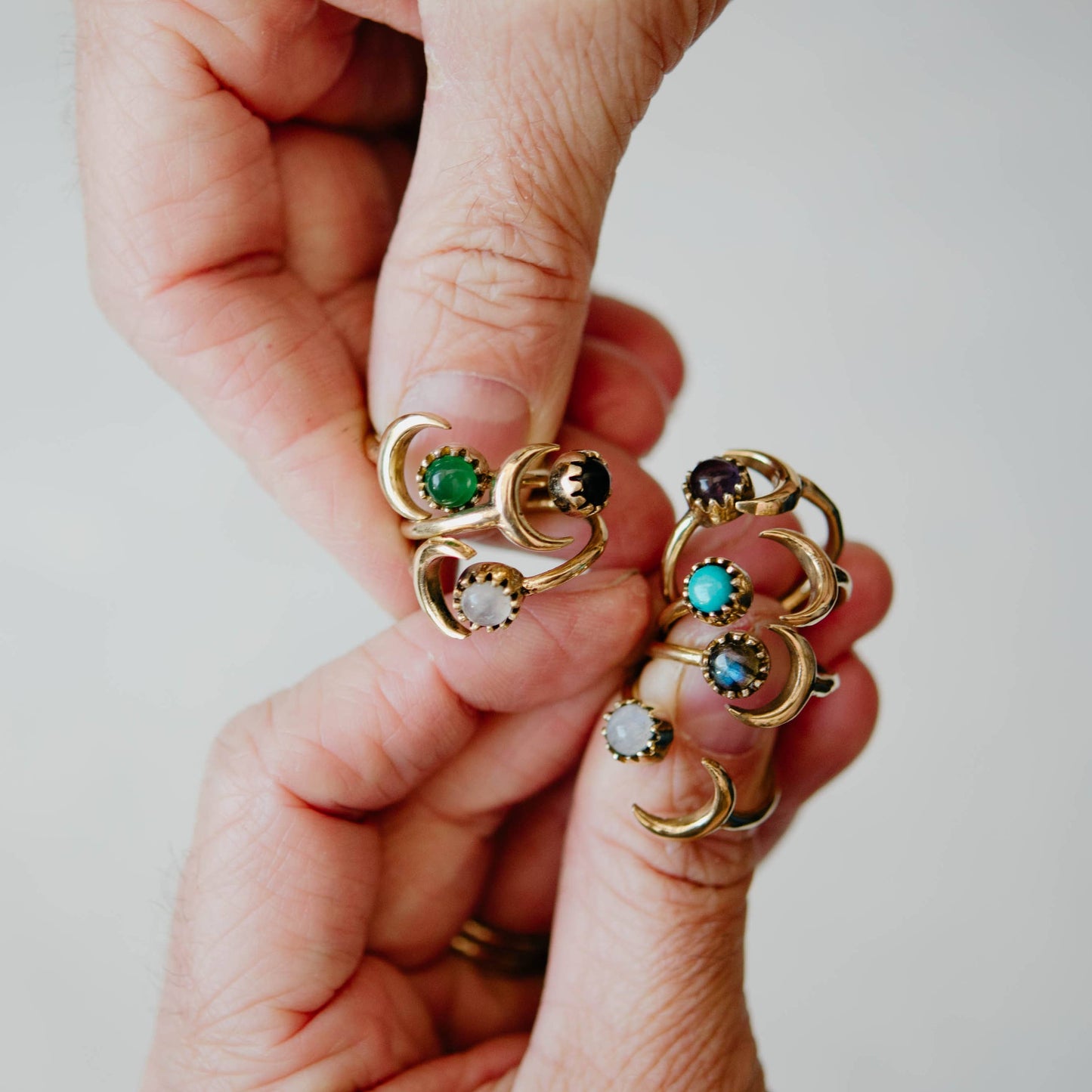Sun and Moon Open Brass Ring | Labradorite