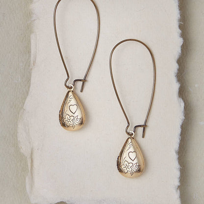 Floral Tear Drop Locket Earrings