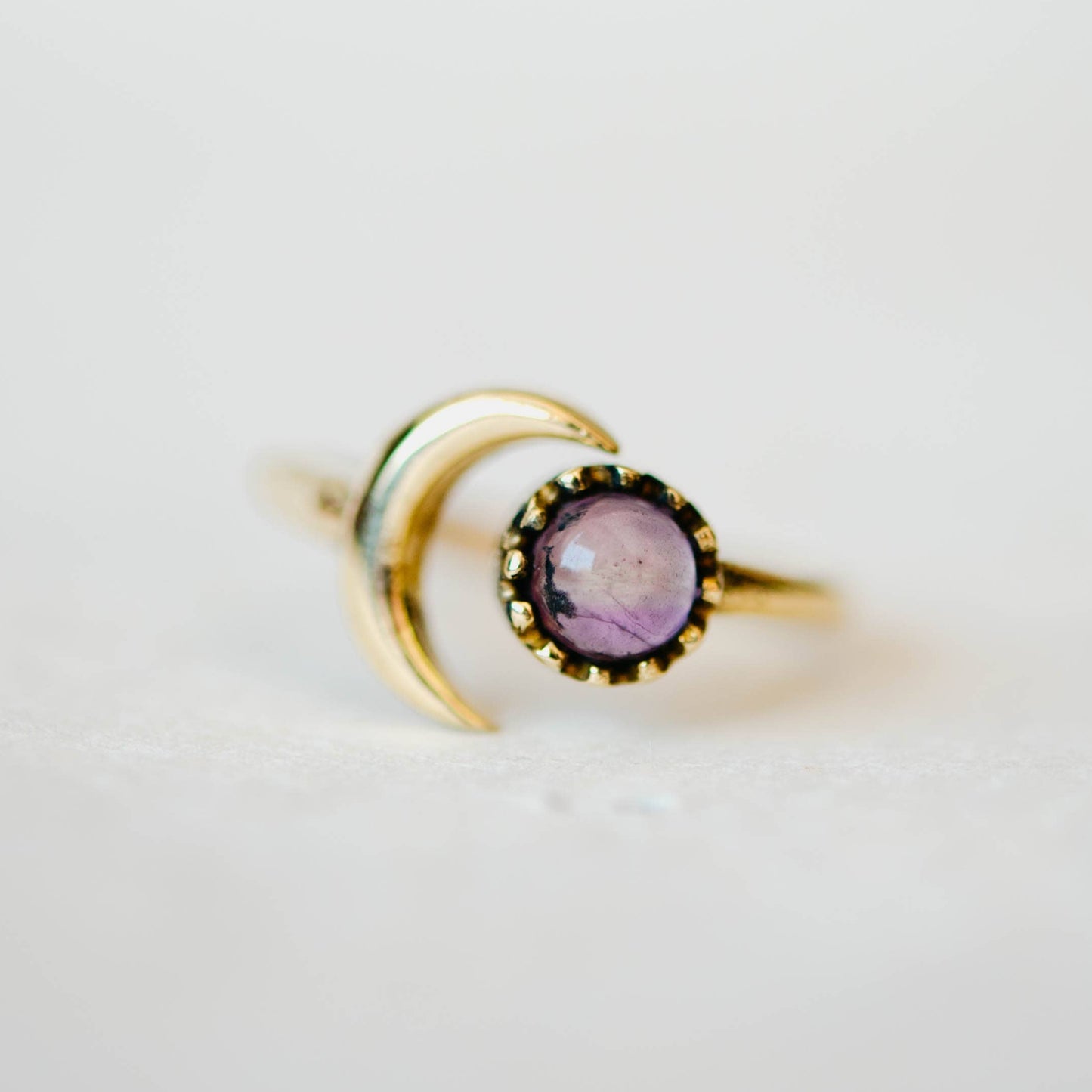 Sun and Moon Open Brass Ring | Labradorite