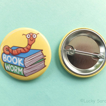 Book Worm Pinback Button Pin