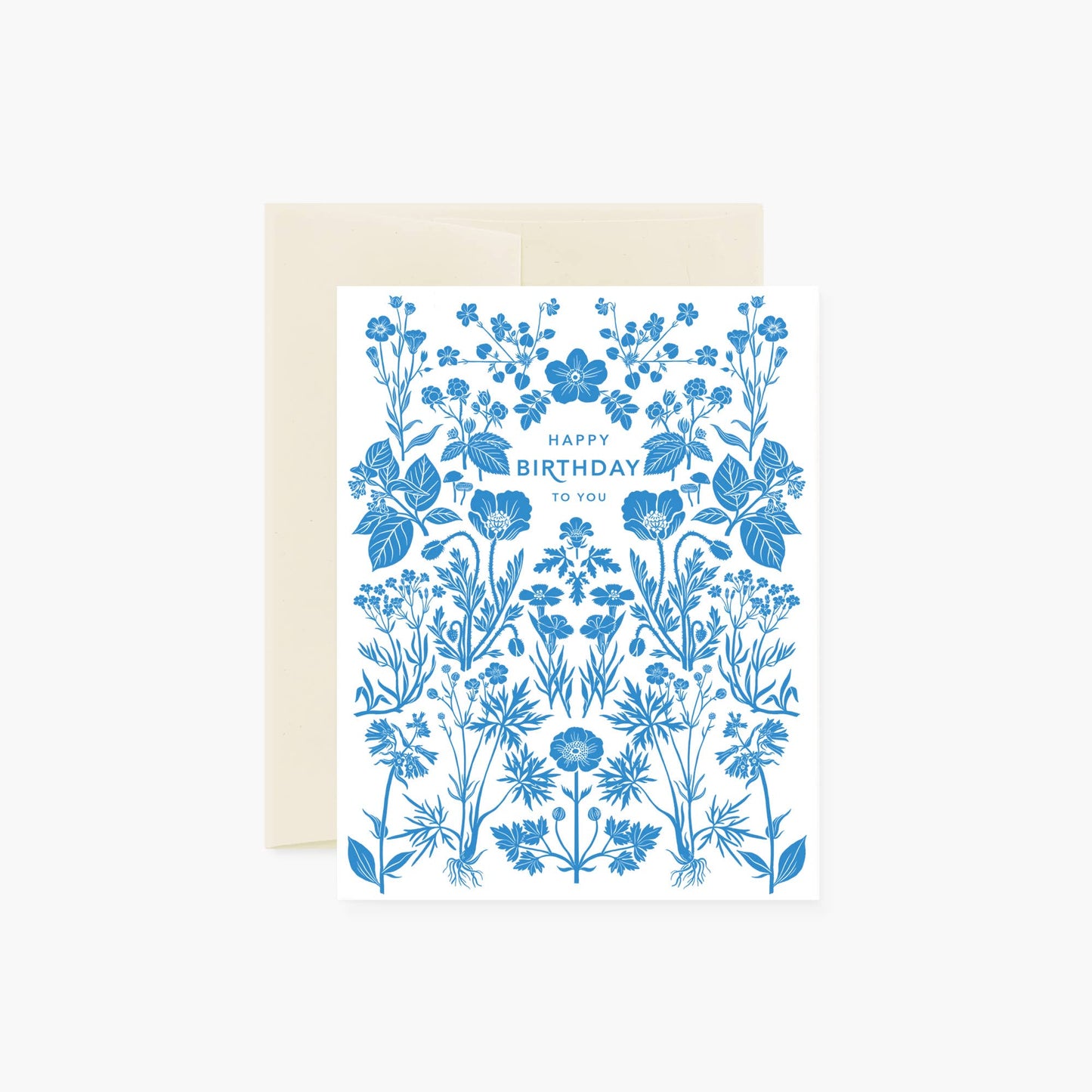 Blue Botanical Birthday Card