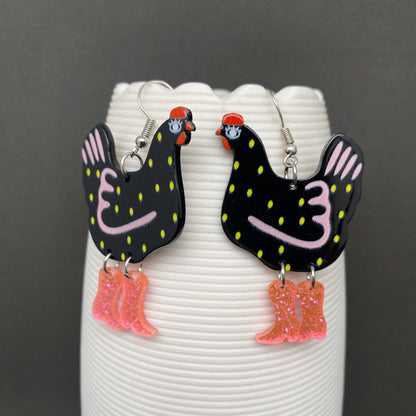Black Cowgirl Chickn Earrings