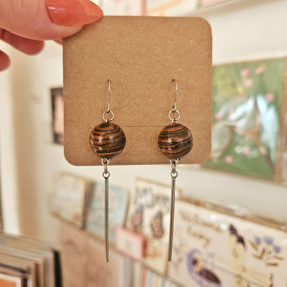 Bocote Wooden Bead Dangle Earrings|202