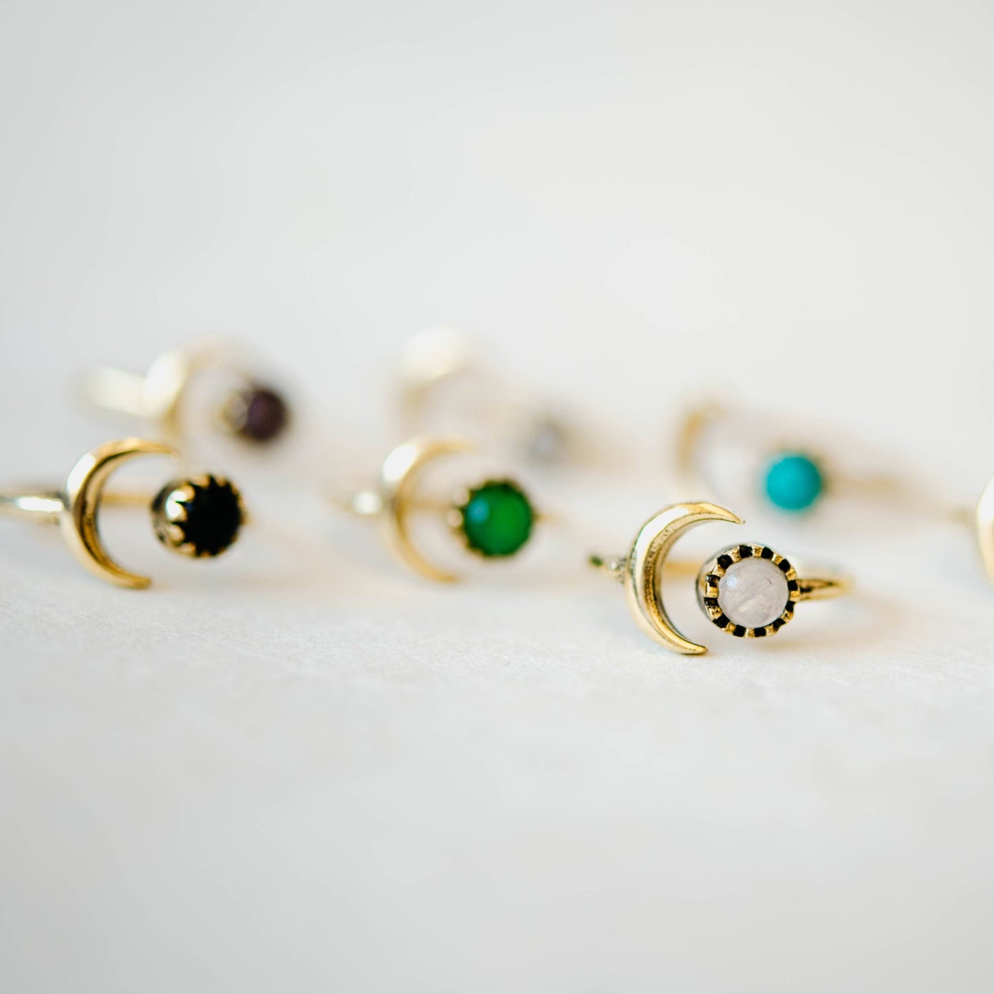 Sun and Moon Brass Ring | Amethyst