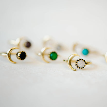 Sun and Moon Brass Ring | Amethyst