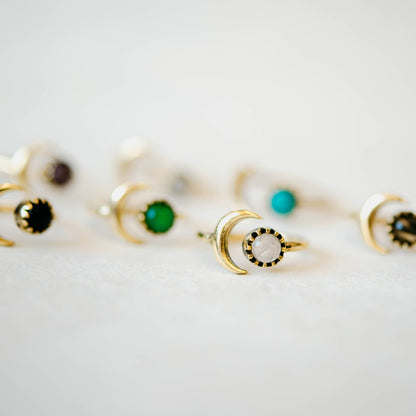 Sun and Moon Open Brass Ring | Labradorite