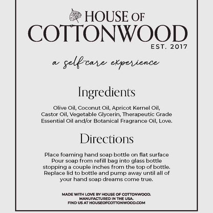 House of Cottonwood soap packaging with text on a white background