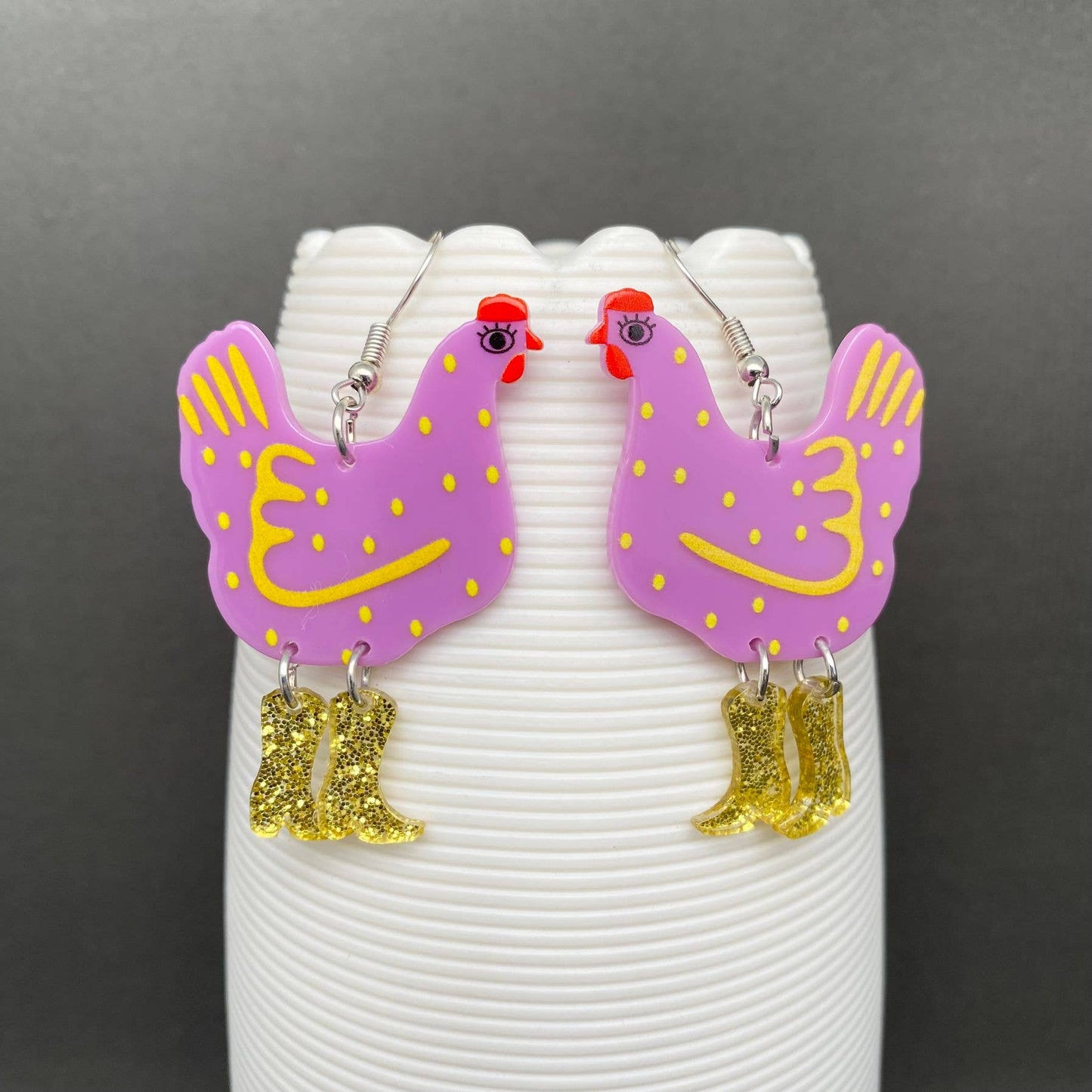 Purple Cowgirl Chicken Earrings