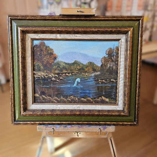 Nessie Travels the World #12 by Alicia Mau Art, upcycled art, original artwork, local art, Springfield MO, The Local Bevy