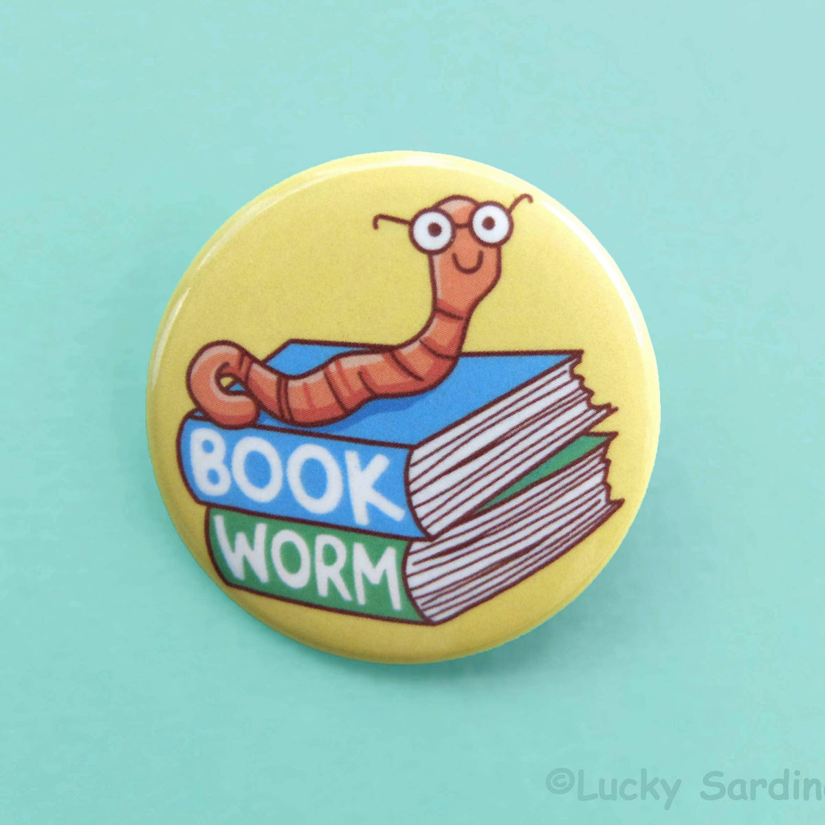 Book Worm Pinback Button Pin