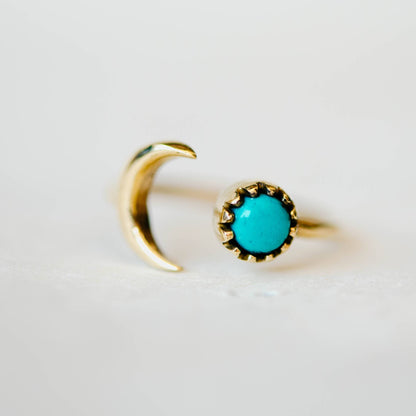 Sun and Moon Open Brass Ring | Turquoise Howlite