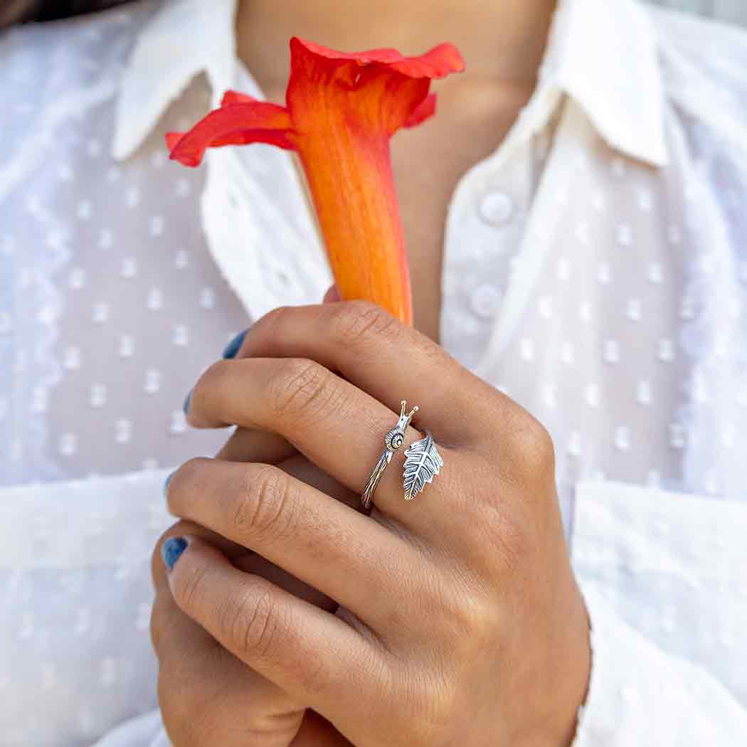 Bronze Snail + Leaf Ring