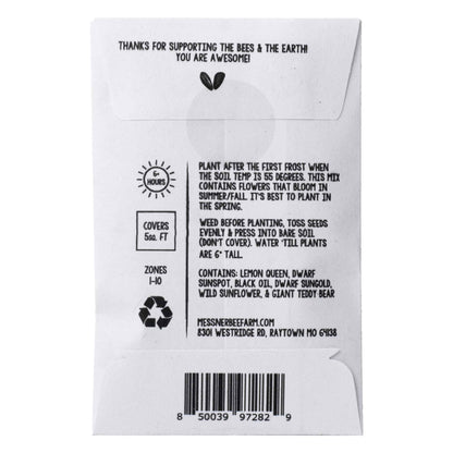Back of a seed packet with text and a barcode on a white background