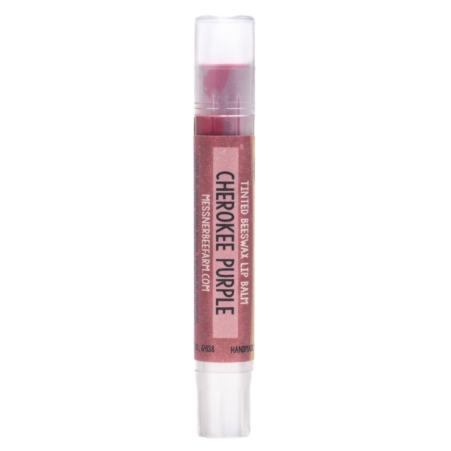 Lip balm with 'Cherokee Purple' label on a white background