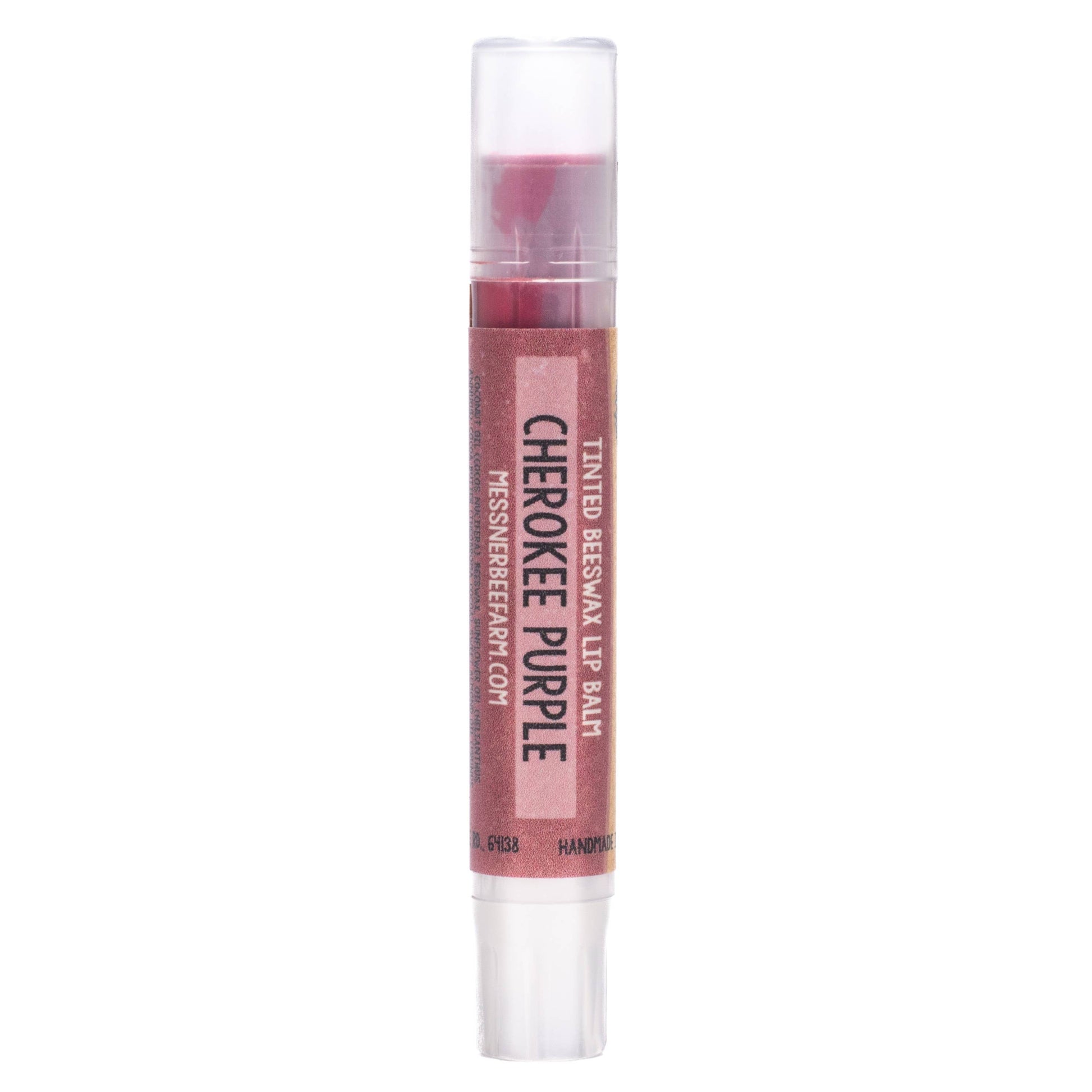 Lip balm with 'Cherokee Purple' label on a white background