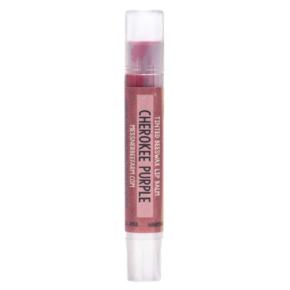 Lip balm with 'Cherokee Purple' label on a white background