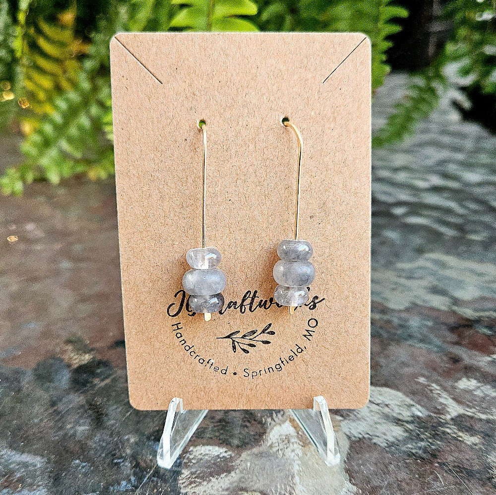 Cloudy Gray Quartz 3 bead Gold Filled Wire|192