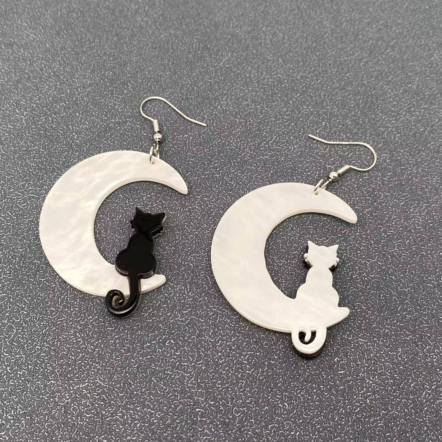 Black Cat + Crescent Moon Earrings
