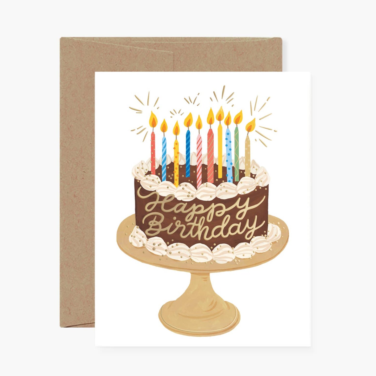 Birthday card with a cake illustration and candles on a white background