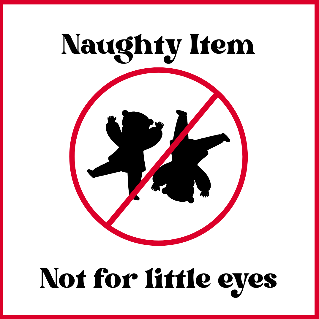 Warning label with silhouettes of two people in a compromising position, surrounded by a red circle and line, on a white background.