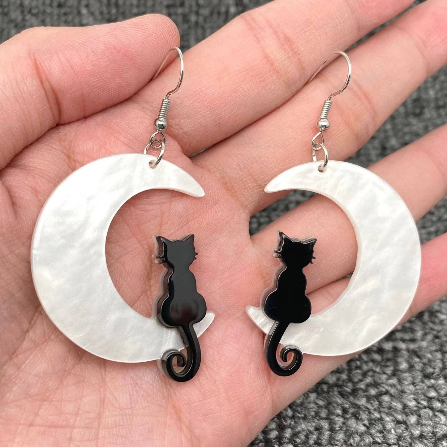 Black Cat + Crescent Moon Earrings