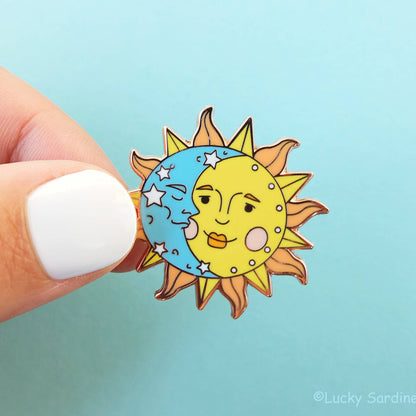 Celestial Sun & Moon Retro Enamel Pin