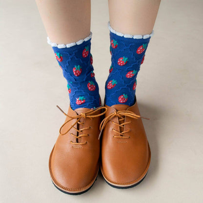 Retro Strawberry Casual Socks: Blue/Strawberry