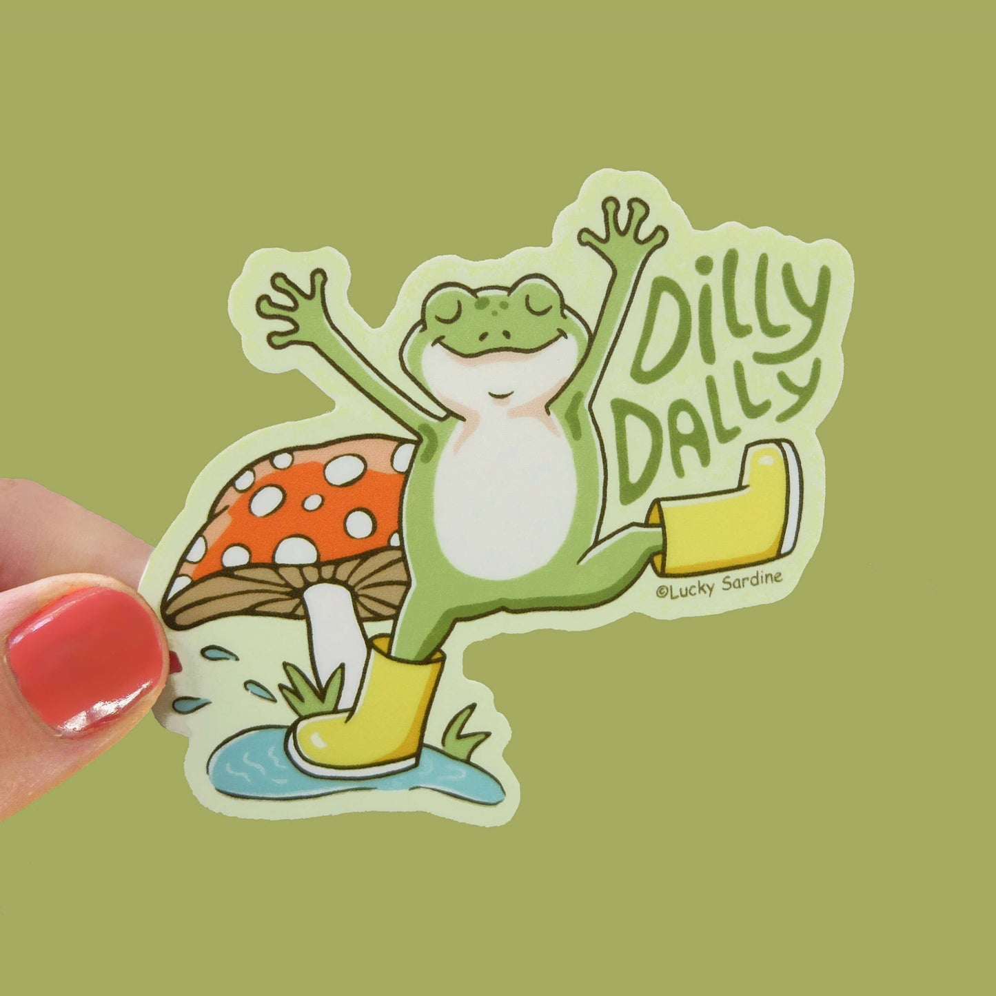 Frog & Mushroom Dilly Dally Rainboots Vinyl Sticker