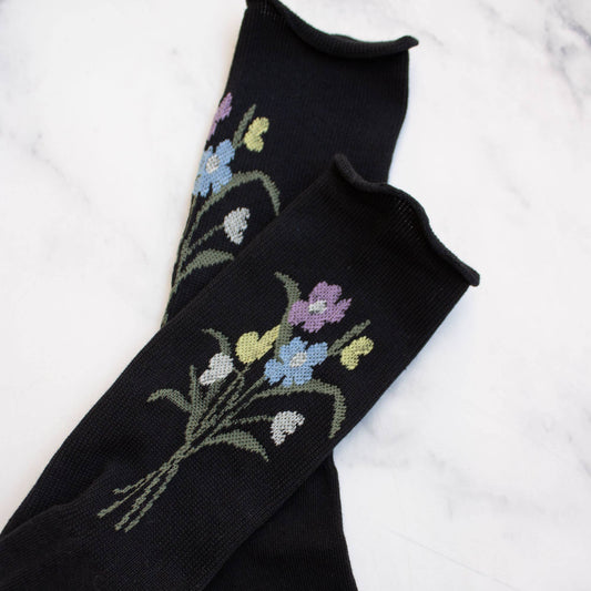 Black Flower Bouquet Socks